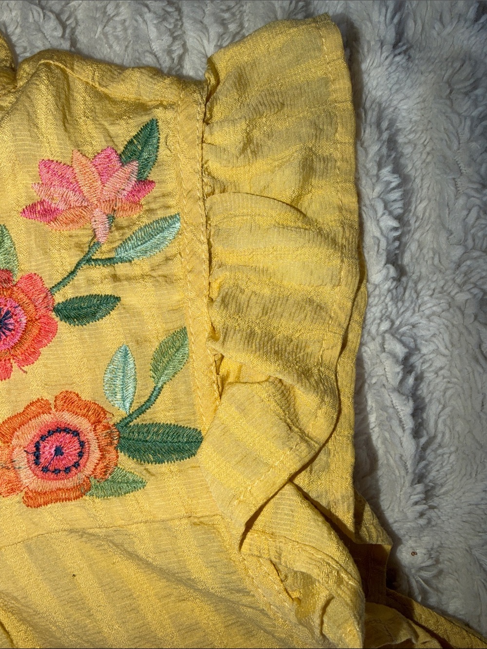 Blu Pepper Yellow Floral Embroidered Ruffle Tank Top - Picture 4 of 7